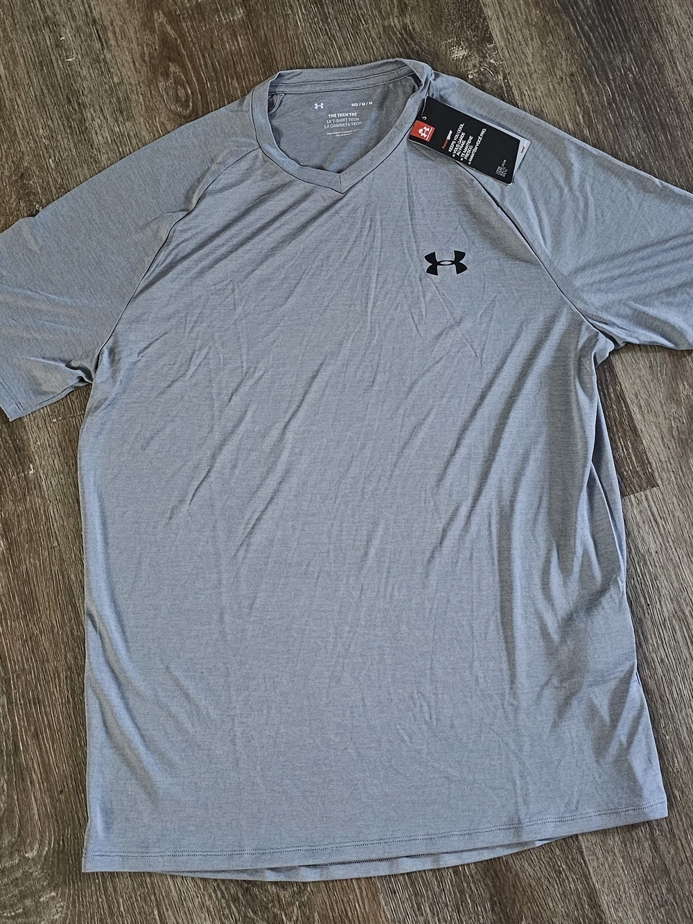 Under Armour Men's Short Sleeve V-Neck T-Shirt in Light Gray with Black Logo